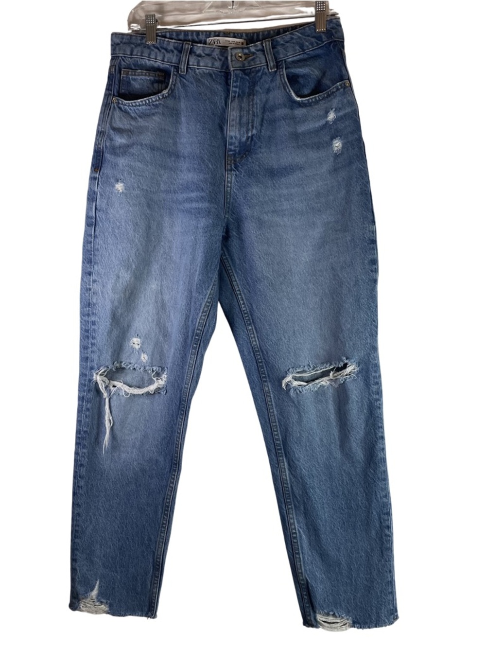Zara Light Blue distressed high waisted Denim Jeans size US 30